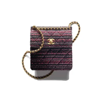 CHANEL Twill Soft Woolen Flap Bag, Shoulder Bag, Crossbody Bag Mini Women's Black/Pink/Burgundy