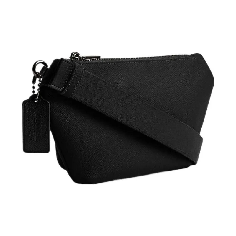COACH Cross Grain Leather With Coated Canvas One Shoulder Sling Bag, Fanny Pack Medium Size Men's Black-1