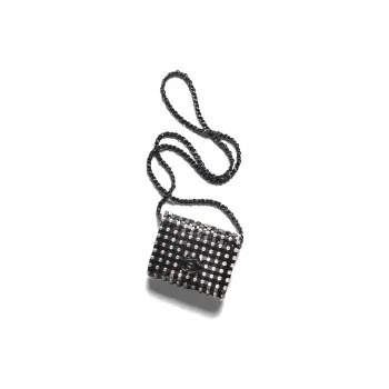 CHANEL Wooden Patchwork Artificial Pearl Evening Bag, Shoulder Bag, Crossbody Bag Mini Women's Black/White