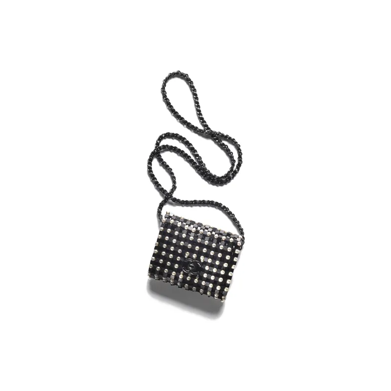 CHANEL Wooden Patchwork Artificial Pearl Evening Bag, Shoulder Bag, Crossbody Bag Mini Women's Black/White-0