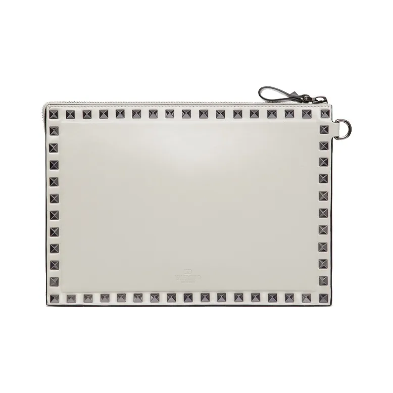 Valentino ROCKSTUD Calfskin Clutch Regular Men's Lime Gray-3