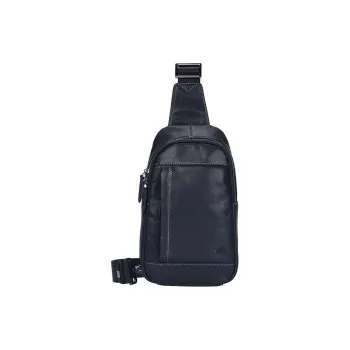 Hush Puppies Cow Leather One Shoulder Fanny Pack Sling Bag Medium Size Men's Black