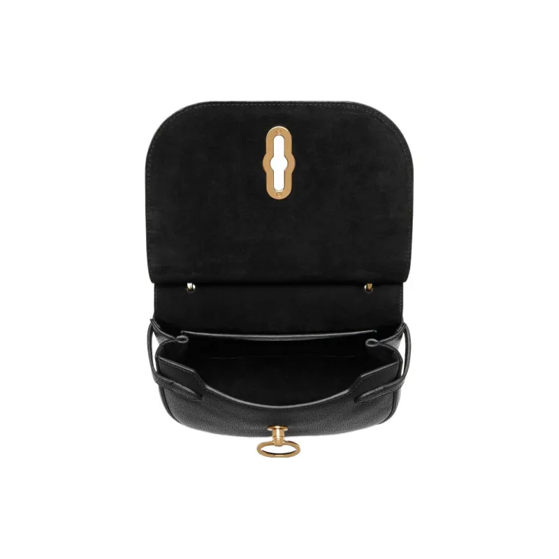 Mulberry Grained Cow Leather Shoulder Bag Crossbody Bag Small Size Women's Black-4