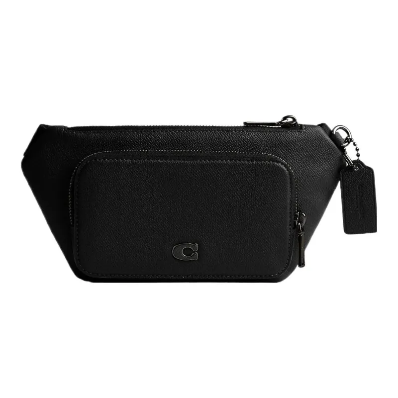 COACH Cross Grain Leather With Coated Canvas One Shoulder Sling Bag, Fanny Pack Medium Size Men's Black-0