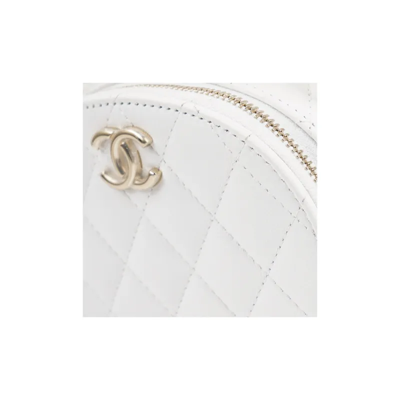 CHANEL 22SS Sheepskin Round Bag Makeup Bag Handbag Regular Women's White-6