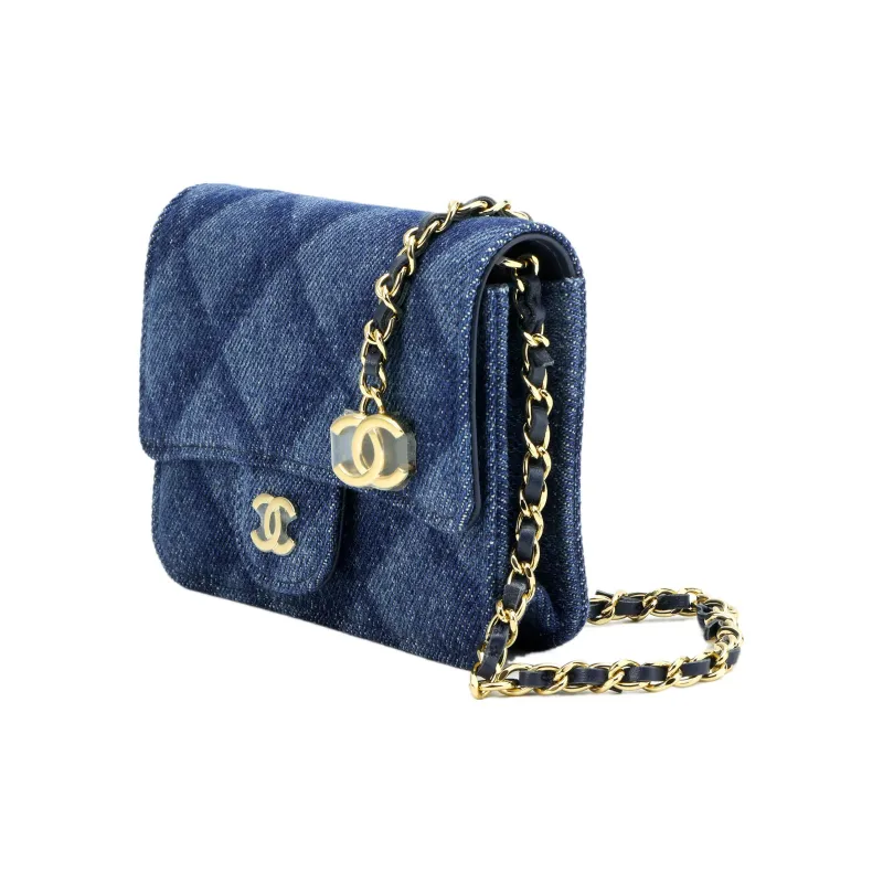 CHANEL Denim Coin Purse, Card Holder, One Shoulder, Crossbody, Fanny Pack Trumpets Women's Denim Blue-1