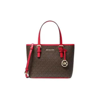 MICHAEL KORS Jet Set Canvas Tote Bag, Shopping Bag, Handbag, Shoulder Bag Women's Brown & Red