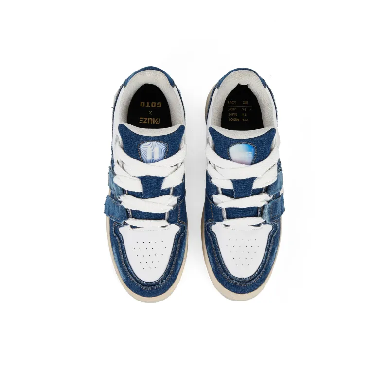 PAUZE Slip Resistant Low Top Skateboard Shoes Unisex Denim Blue-3