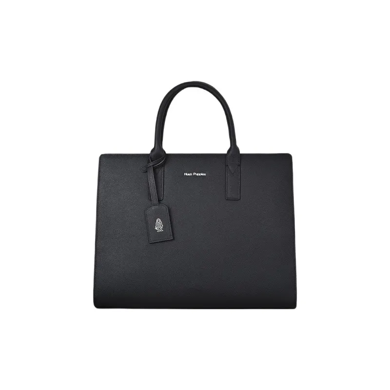 Hush Puppies Cow Leather Briefcases Medium Size Men's Black-0