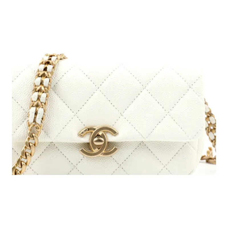 CHANEL 22P Grain Embossed Caviar Cow Leather Shoulder Bag, Crossbody Bag Women's White-3
