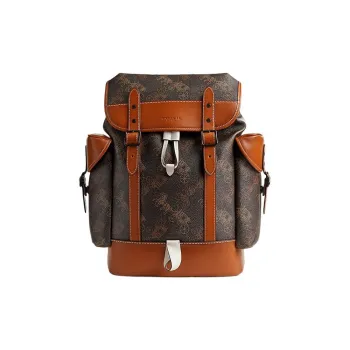COACH Backpack Canvas With Leather Backpack Large Size Men's Brown & Black