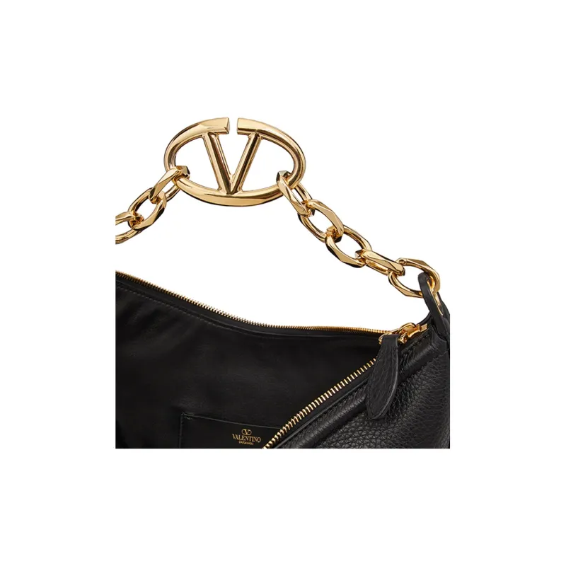 Valentino Vlogo Leather HOBO Bag, Shoulder Handbag Trumpets Women's Black-6