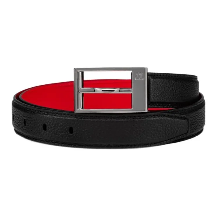 CL LUBOTING Grained Textured Pin Buckle Leather Belts Men's Black Width: 3cm-1