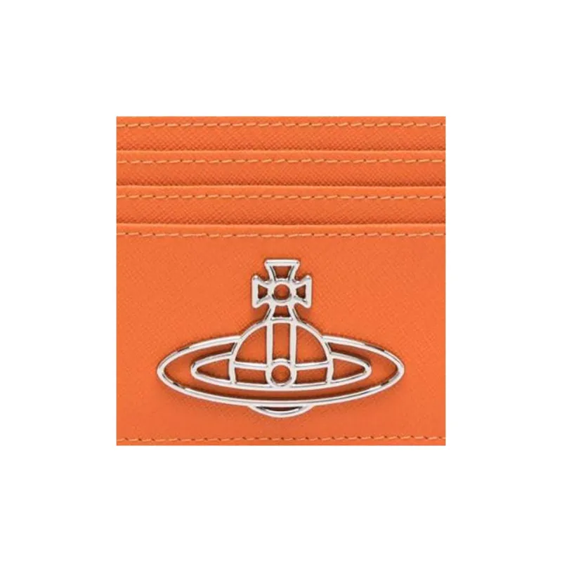 Vivienne Westwood Cross-Grain Calfskin Card Holder Women's Sunset Orange-3