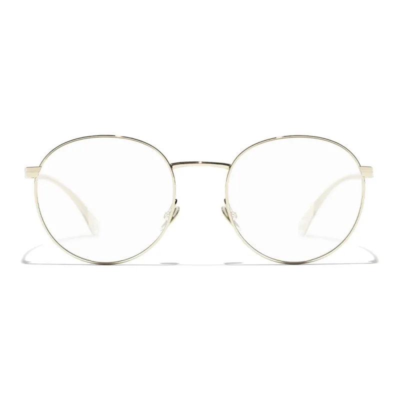 CHANEL Oval Frame Metal Resin Irregular Shape Eyeglass Frames Unisex Gold-1