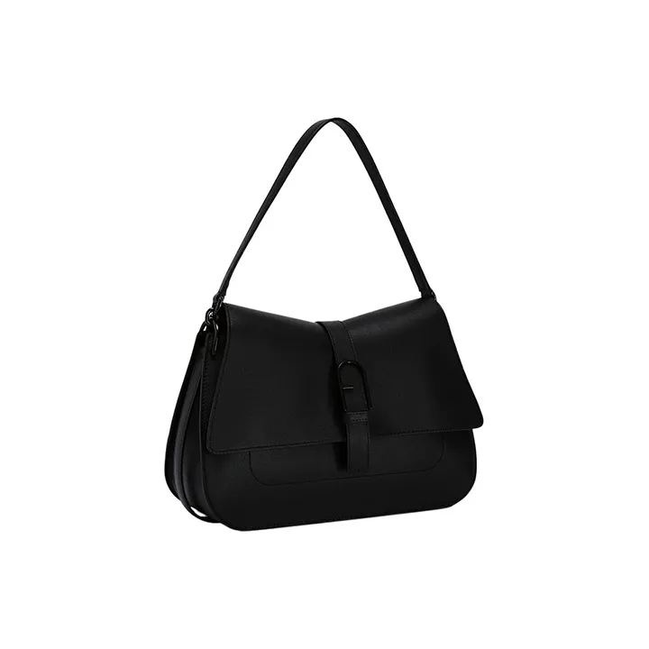 Furla Calfskin Shoulder Bag Crossbody Bag Handbag Large Size Women's Black-1