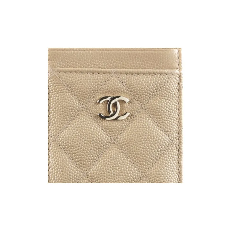 CHANEL Caviar Cow Leather Coin Purse Women's Beige-4