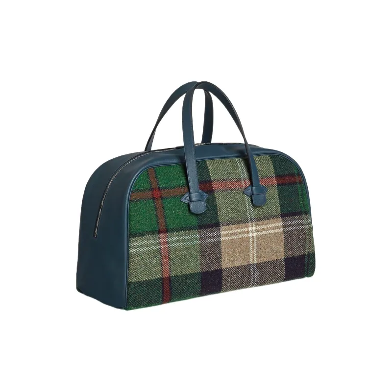 HERMES Plaid Melton Canvas With Evercolor Calfskin Canvas Bag, Handbag Regular Unisex Green/Blue-2
