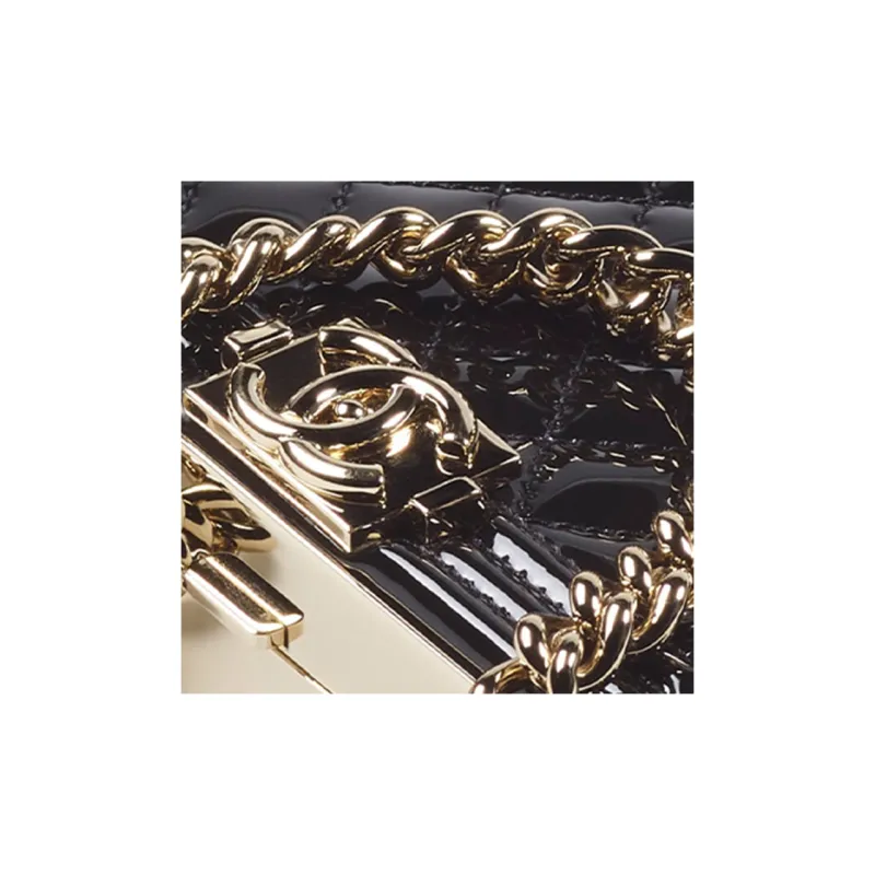 CHANEL Calfskin Patent Leather And Gold Metal Hard Evening Bag, Crossbody Bag, Handbag Women's Black-3