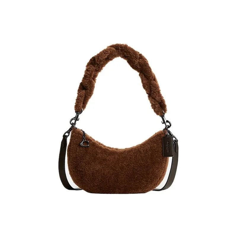 COACH Mira Shearling Dumpling Bag, Portable Crossbody Bag, Shoulder Bag Women's Brown-0