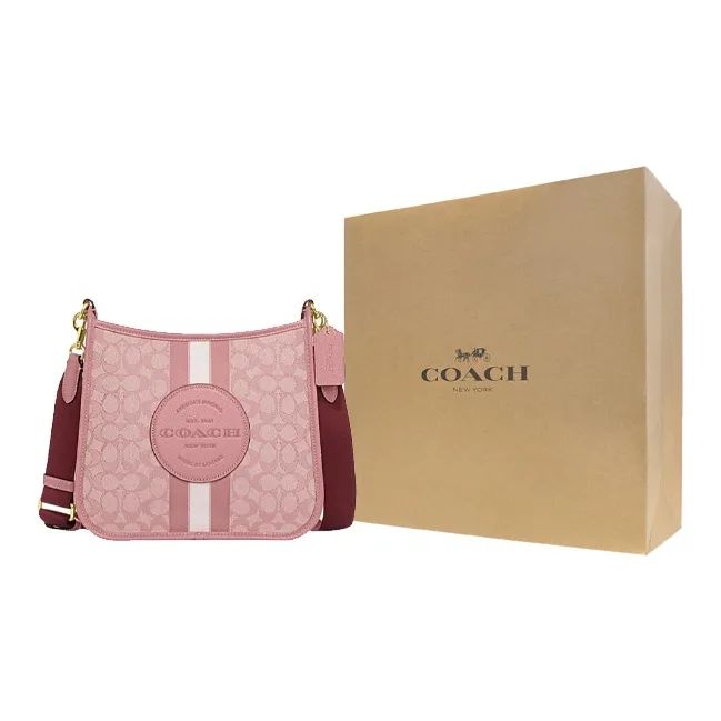 COACH Dempsey Fabric Cow Leather Patchwork Shoulder Bag Crossbody Bag Large Size Women's Pink-6