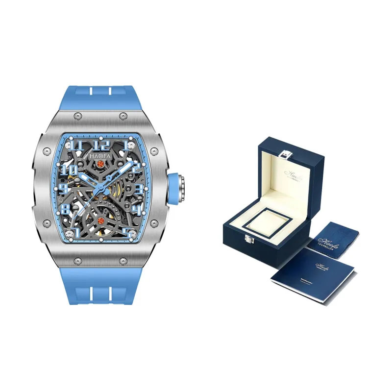 HaofaTourbillon Automatic Mechanical Movement Rubber Strap Watch Men's Watches Cut-Out Dial 1923A-A-4