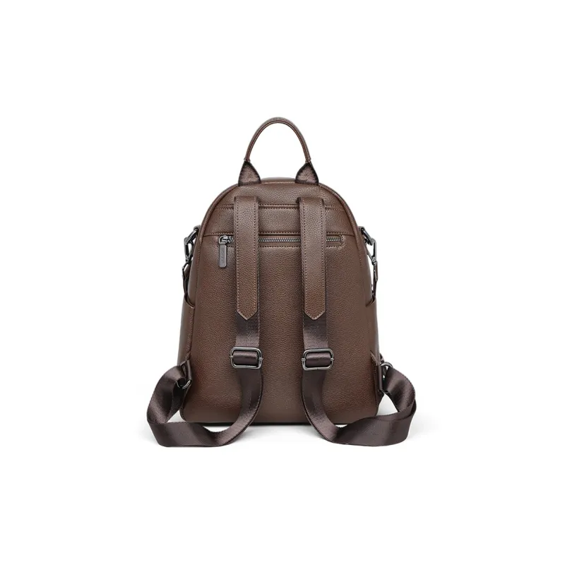 C°BANNER Cow Leather With Synthetic Leather Backpack Tubas Unisex Coffee-3