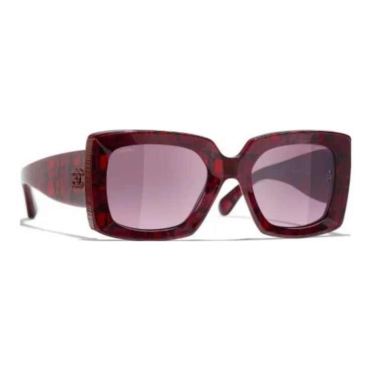 CHANEL Acetate Irregular Shape Sunglasses Men's Red-1