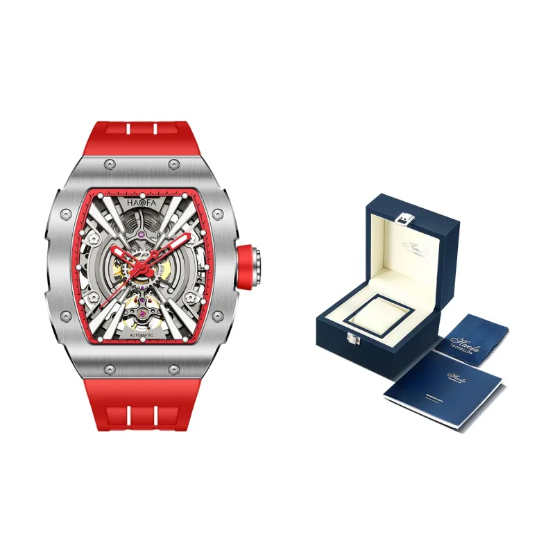 HaofaTourbillon Arknights Series Automatic Mechanical Movement Rubber Strap Watch Men's Watches Silver Dial-10