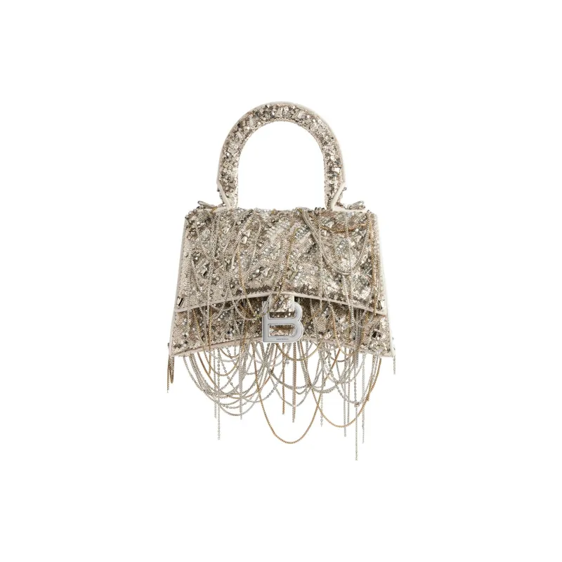 Balenciaga Hourglass Lambskin Shoulder Bag, Crossbody Bag, Handbag Extra Small Women's Light Beige-0