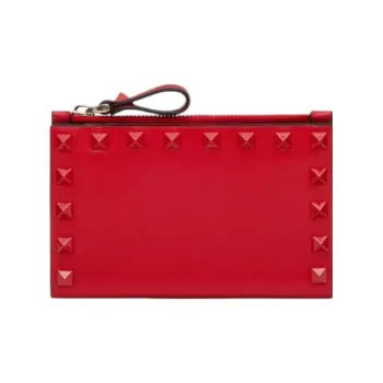 Valentino Calfskin Card Holder Women's Solid Red