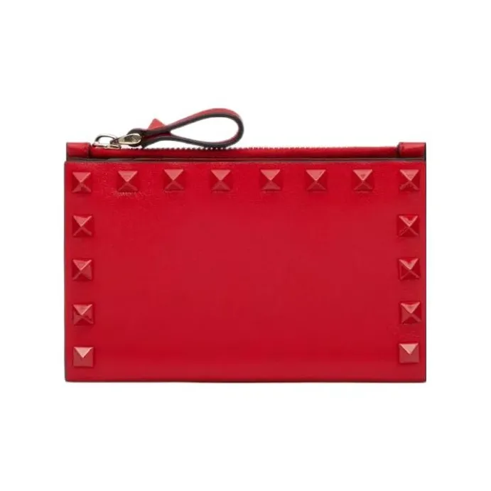 Valentino Calfskin Card Holder Women's Solid Red-0