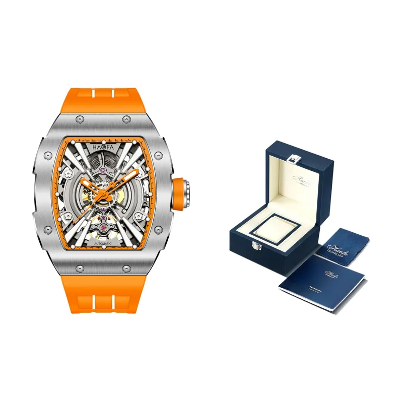 HaofaTourbillon Arknights Series Automatic Mechanical Movement Rubber Strap Watch Men's Watches Silver Dial-4
