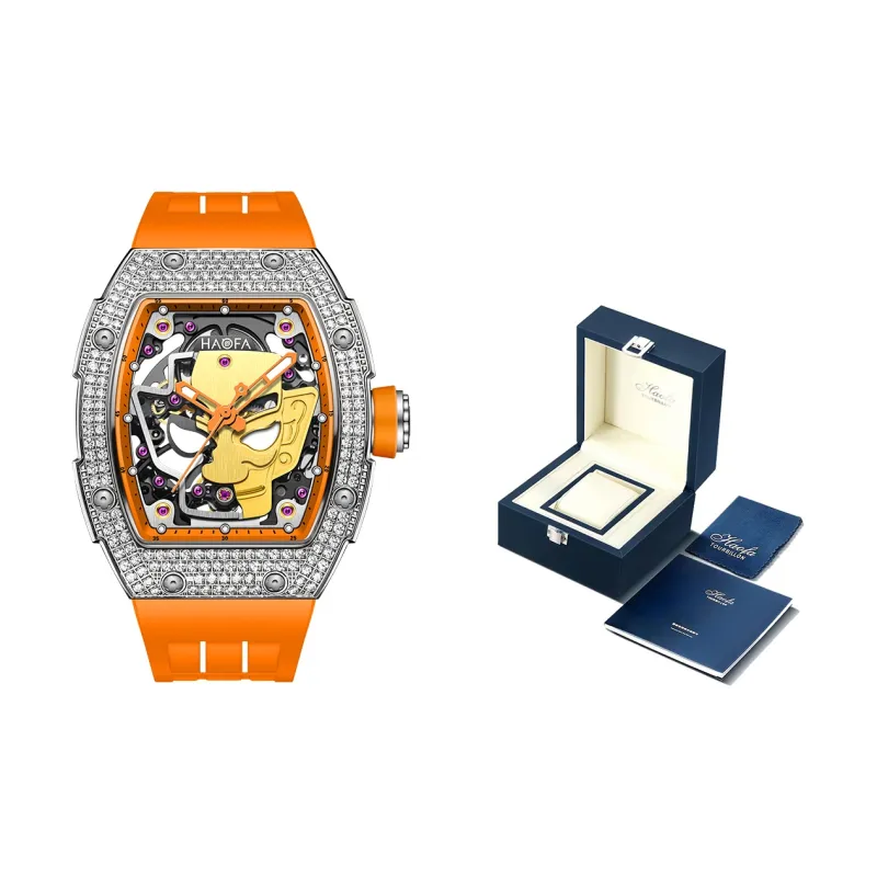 HaofaTourbillon Automatic Mechanical Movement Rubber Strap Watch Men's Watches Cut-Out Dial-11