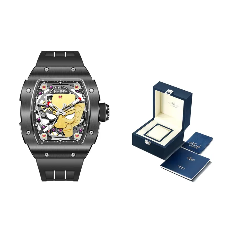 HaofaTourbillon Mechanical Movement Rubber Strap Watch Men's Watches Black Dial-2