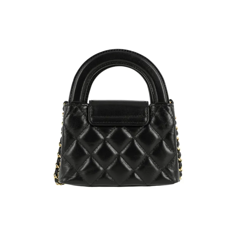 CHANEL Litchi Grain Cow Leather Clutch, One Shoulder Handbag Extra Mini Women's Black-2