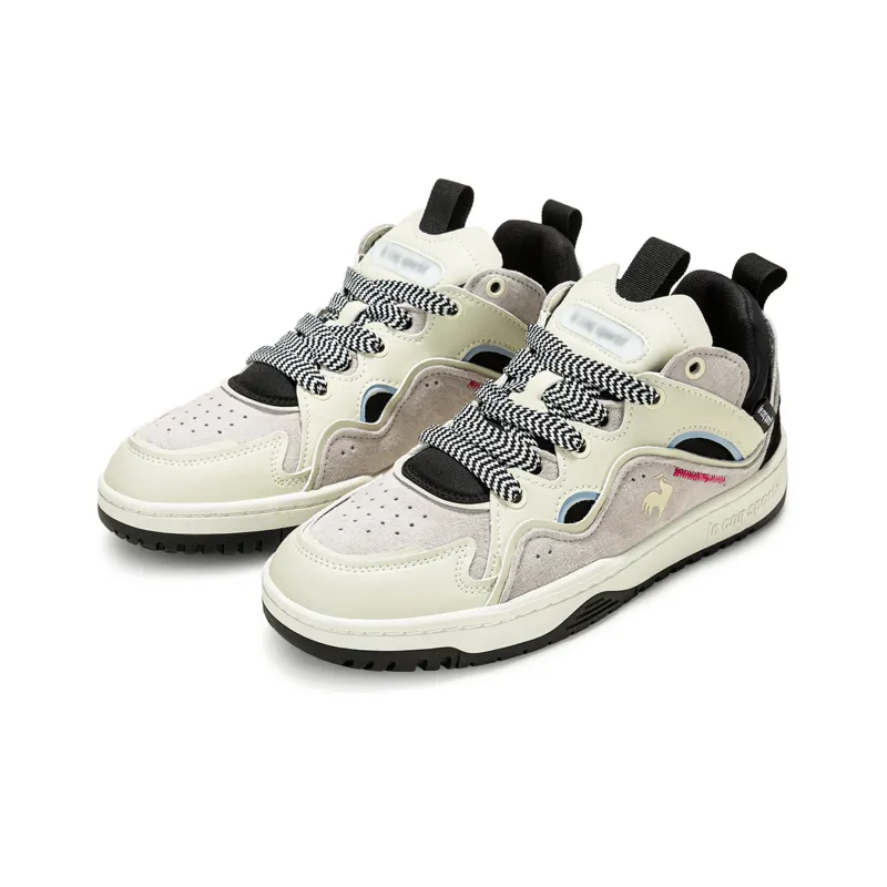 Le Coq Sportif Slip Resistant Shock Absorbers Low Top Skateboard Shoes Unisex Black Rice Gray-2