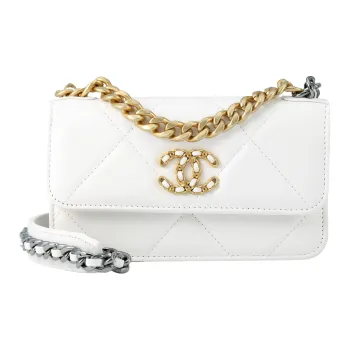CHANEL 19Bag Shiny Lambskin Crossbody Bag, Shoulder Bag Women's White