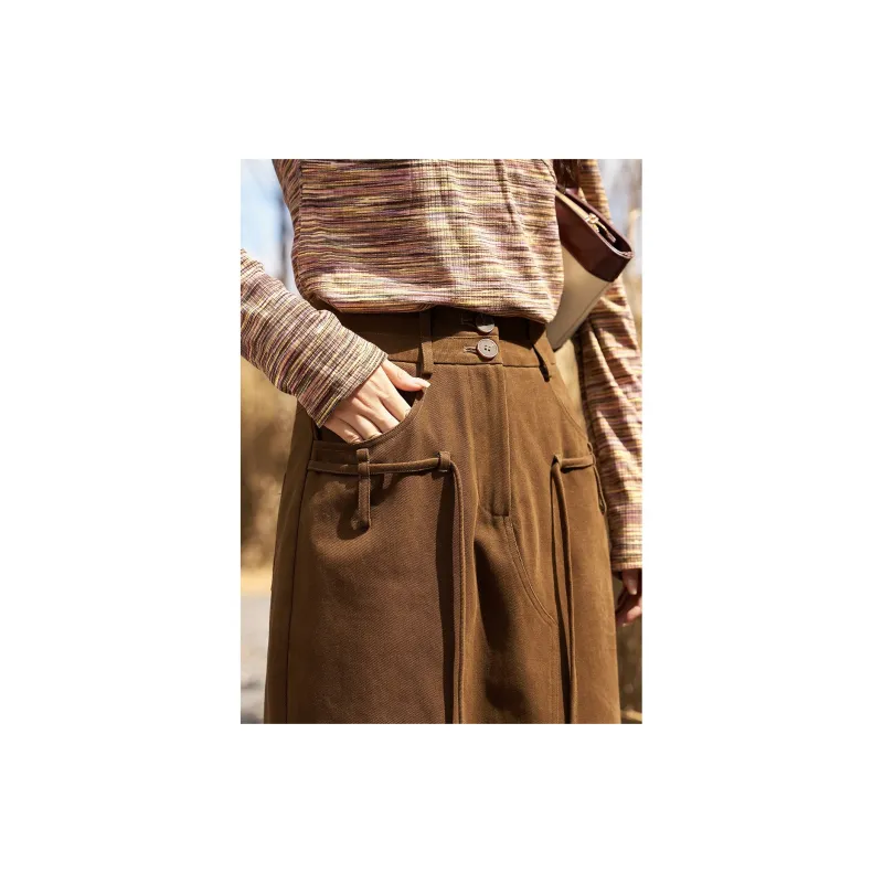 MISHOW Denim Long Skirts Women's Coffee-2