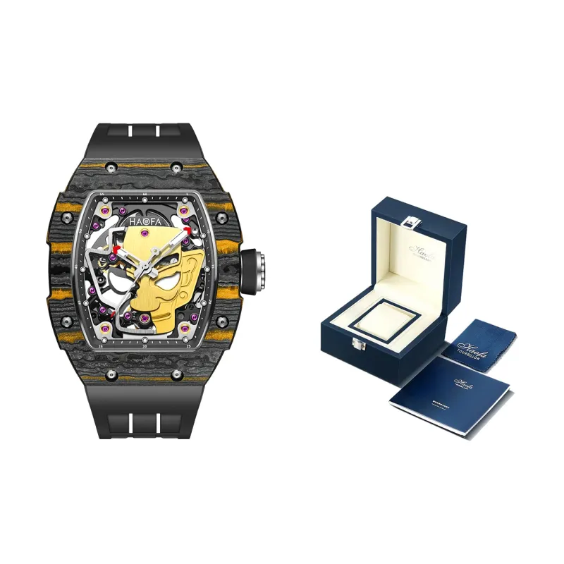 HaofaTourbillon Arknights Series Mechanical Movement Rubber Strap Watch Men's Watches Cut-Out Dial-7