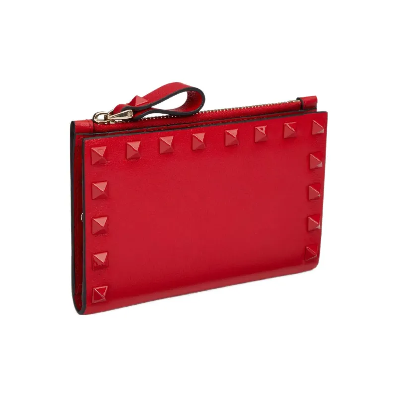 Valentino Calfskin Card Holder Women's Solid Red-1