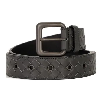 Bottega Veneta Solid Color Diamond Pattern Decoration Pin Buckle Cow Leather Belts Unisex Gray Width 4CM