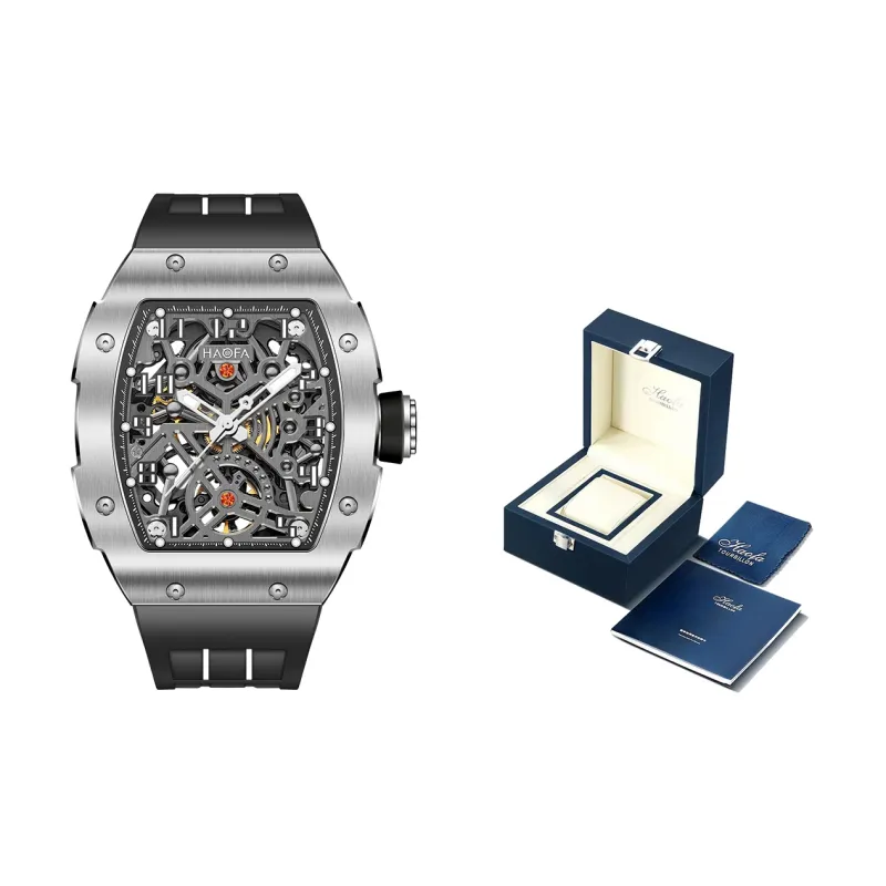 HaofaTourbillon Automatic Mechanical Movement Rubber Strap Watch Men's Watches Cut-Out Dial 1923A-A-1