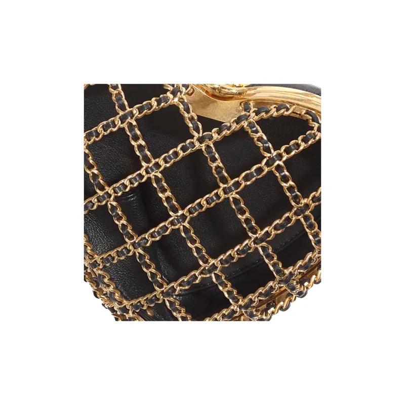 CHANEL Sheepskin Evening Bag, One Shoulder Crossbody Clutch Regular Women's Black/Gold-4