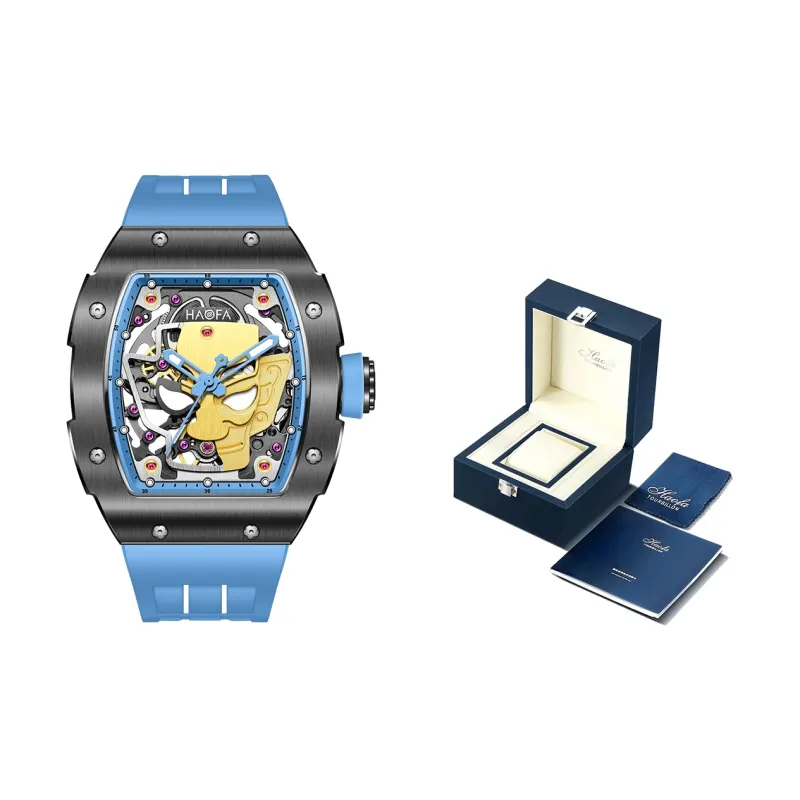 HaofaTourbillon Mechanical Movement Rubber Strap Watch Men's Watches Black Dial-9