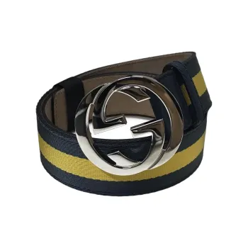 GUCCI Metal Logo Smooth Buckle Leather Belts Unisex Green