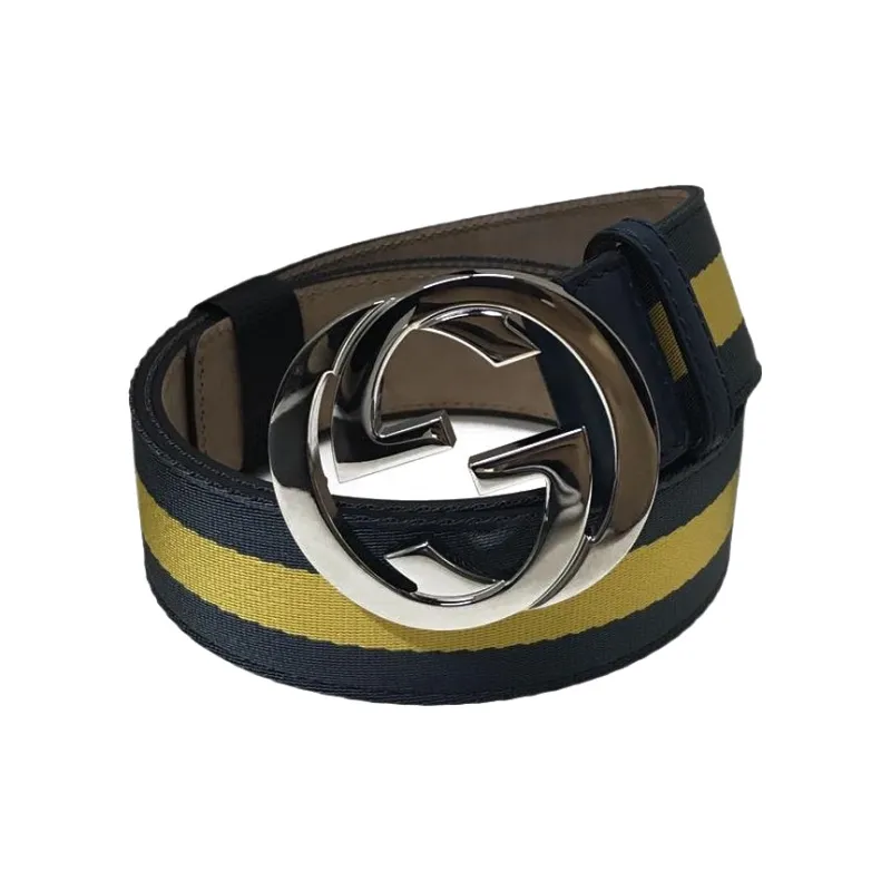 GUCCI Metal Logo Smooth Buckle Leather Belts Unisex Green-0
