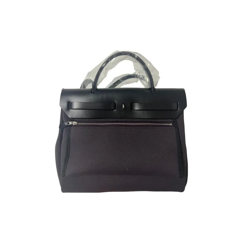 HERMES Herbag Zip Reversible Canvas With Cow Leather Canvas Bag Handbag Shoulder Bag Crossbody Bag Regular Unisex Black-1
