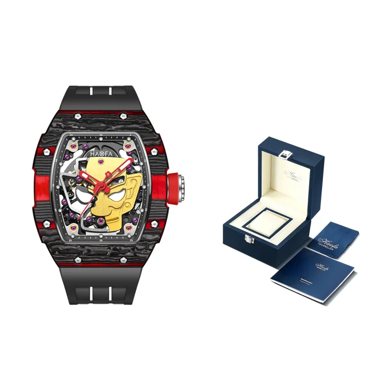 HaofaTourbillon Arknights Series Mechanical Movement Rubber Strap Watch Men's Watches Cut-Out Dial-16