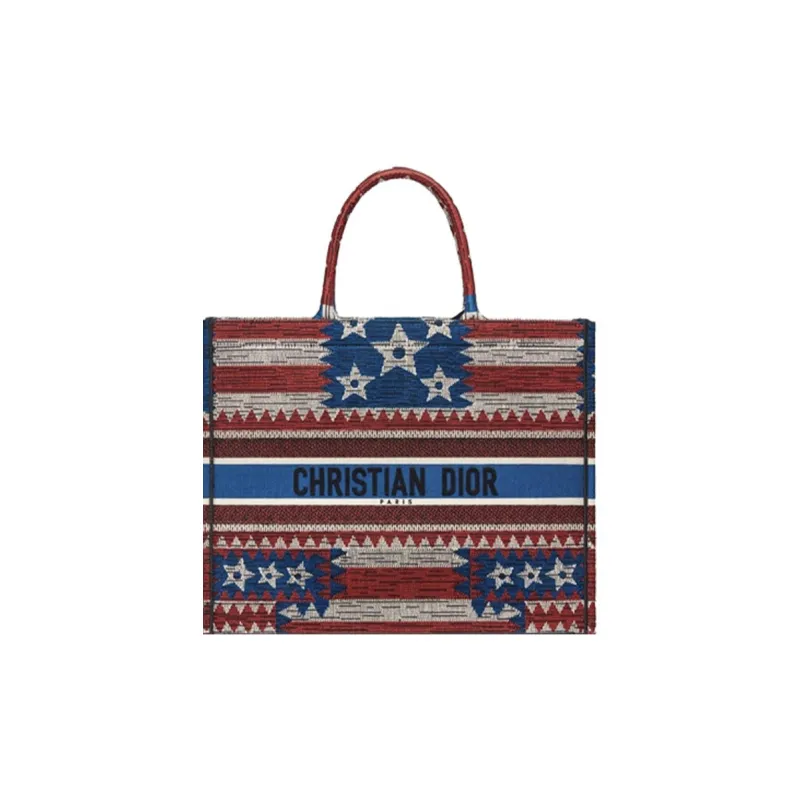 DIOR BookTote Embroidery Tote Bag Shopping Bag Handbag Large Size Women's Red-3